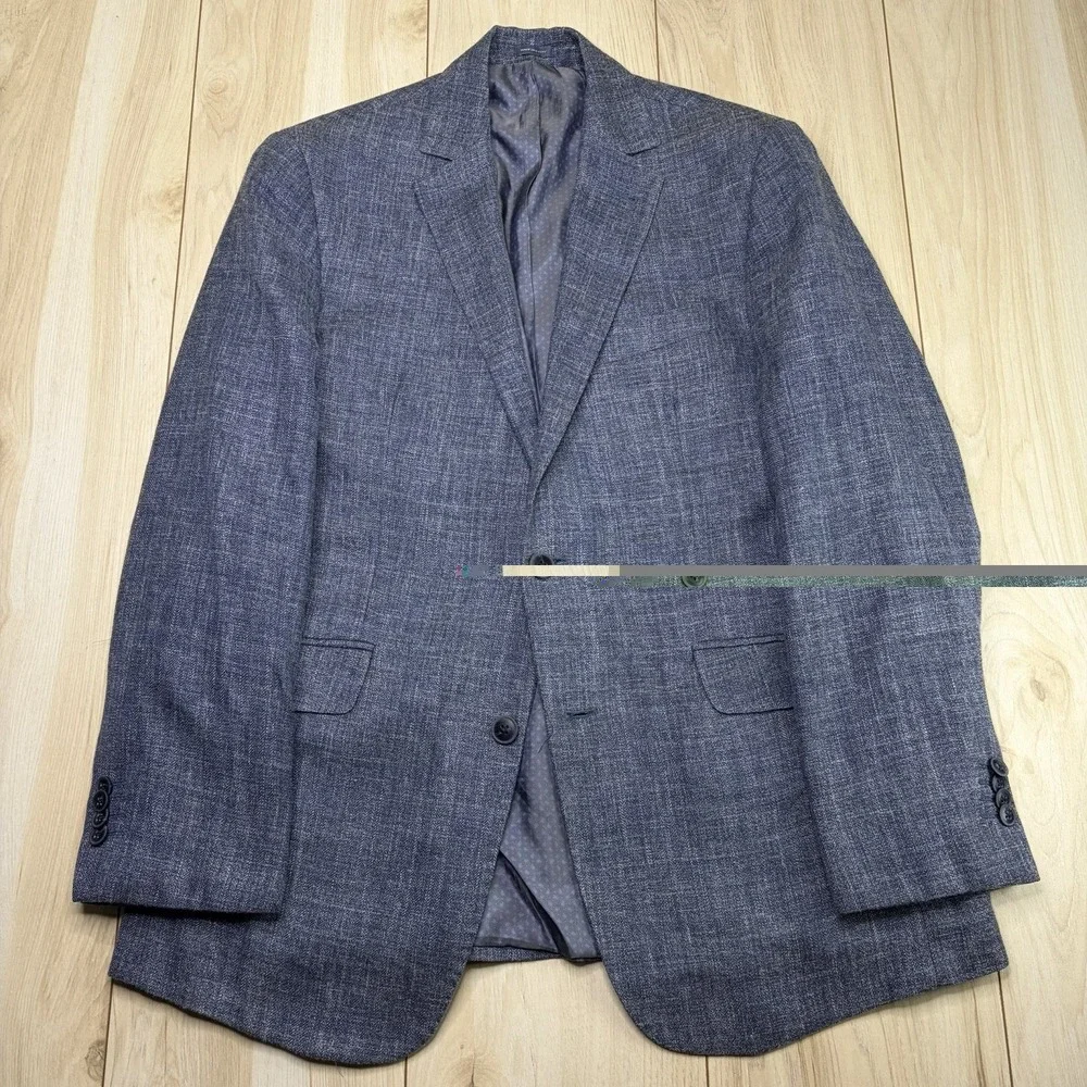 Joseph Abboud Indigo Blue E.THOMAS Wool Silk Linen Chambray Blue Blazer Mens 40R